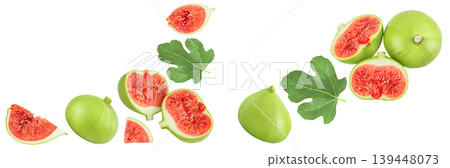Ripe green fig fruit isolated on white background with full depth of field. Top view. Flat lay. 139448073