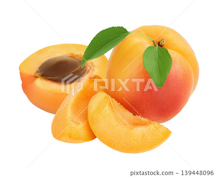 apricot fruit with slices isolated on white background. Clipping path and full depth of field 139448096