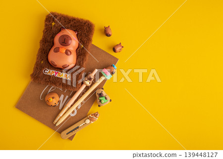 Capybara Themed Stationery Flat Lay Capybara Themed Stationery Flat Lay 139448127