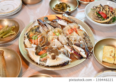 Traditional Korean Soy Sauce Marinated Raw Crab Ganjang Gejang Traditional Korean Soy Sauce Marinated Raw Crab Ganjang Gejang 139448221