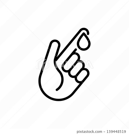 Blood test thin line icon. Diabetes. Blood droplet from finger. Diagnostics of sugar level. Vector illustration. Blood test thin line icon. Diabetes. Blood droplet from finger. Diagnostics of sugar level. Vector illustration. 139448519