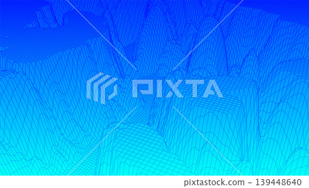 Digital landscape with mountains and plateus made of line grid in futuristic technology or science style Digital landscape with mountains and plateus made of line grid in futuristic technology or science style 139448640