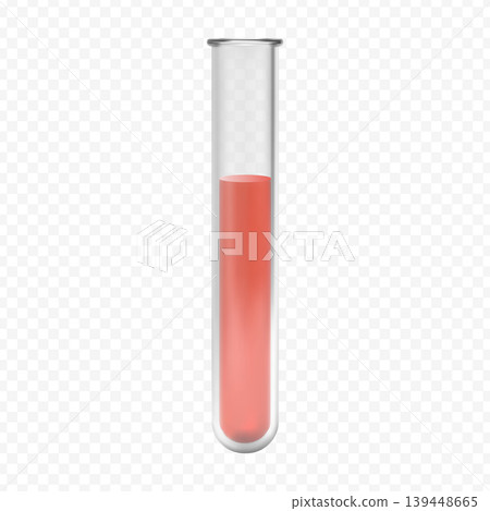 Laboratory test tube with red chemicals realistic 3D vector icon, lab scientific equipment, medical flask with liquid 139448665