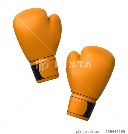 A realistic pair of orange leather boxing gloves, sports equipment. A realistic pair of orange leather boxing gloves, sports equipment. 139448669
