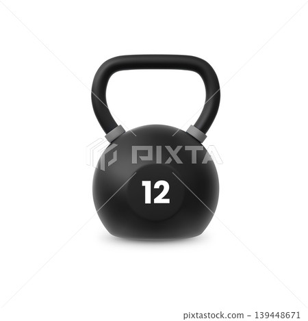 Kettlebell twelve kilograms realistic 3D vector icon, gym strength training, sport equipment for weight lifting exercise Kettlebell twelve kilograms realistic 3D vector icon, gym strength training, sport equipment for weight lifting exercise 139448671