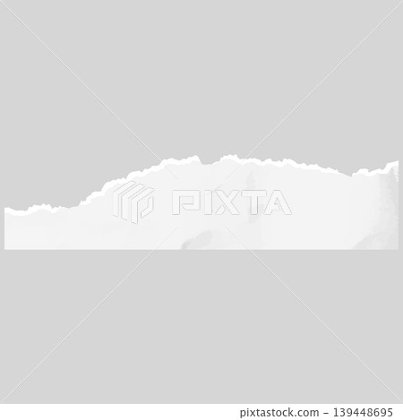 A crumpled piece of torn white paper with a jagged top edge, on a gray isolated background. 139448695