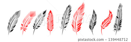 Collection of feather illustration, drawing, engraving, ink line art 139448712