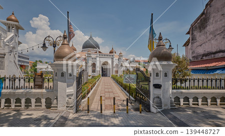George Town Malaysia-April 15 2024:The Kapitan Keling Mosque is a mosque built in the 19th century by Indian Muslim traders in George Town, Penang, Malaysia. It is situated on the corner of Buckingham George Town Malaysia-April 15 2024:The Kapitan Keling Mosque is a mosque built in the 19th century by Indian Muslim traders in George Town, Penang, Malaysia. It is situated on the corner of Buckingham 139448727
