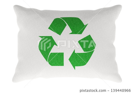 White pillow with green recycling symbol, 3d rendering White pillow with green recycling symbol, 3d rendering 139448966