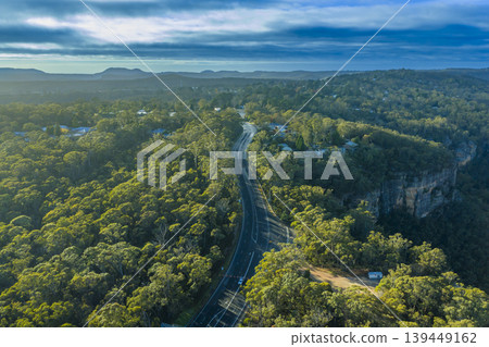 Aerial view of Victoria Pass near Mount Victoria in the Blue Mountains Aerial view of Victoria Pass near Mount Victoria in the Blue Mountains 139449162
