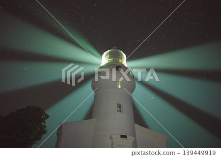 Yakushima Lighthouse: Light dancing in the night sky (Autumn) 139449919