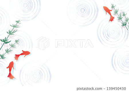 金魚在水彩畫般的水中游動,背景是水生植物。 金魚在水彩畫般的水中游動,背景是水生植物。 139450430