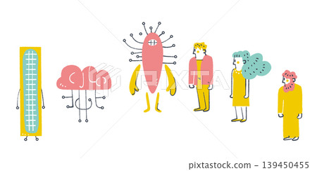 An illustration symbolizing coexistence and diversity, depicting AI alongside diverse business professionals. 139450455