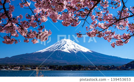 Fuji Mountain with sakura flower Fuji Mountain with sakura flower 139453653