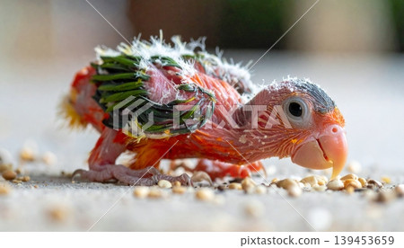 Baby bird of green-cheeked conure parrot Baby bird of green-cheeked conure parrot 139453659