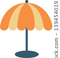 Minimal Summer Beach Umbrella Flat Illustration with Orange Stripes 139454019