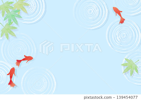 以夏季為主題的背景插圖，描繪了水彩金魚在水中游動的場景。 139454077