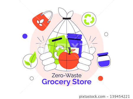 Zero Waste Grocery Store Vector Illustration Featuring Eco Friendly Shopping Refill Station Sustainable Packaging and Recycling Design Zero Waste Grocery Store Vector Illustration Featuring Eco Friendly Shopping Refill Station Sustainable Packaging and Recycling Design 139454221