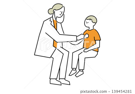 A boy receiving an examination at a pediatrics clinic and a female doctor. A boy receiving an examination at a pediatrics clinic and a female doctor. 139454281