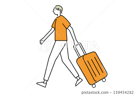 A woman walking with a carry-on suitcase A woman walking with a carry-on suitcase 139454282