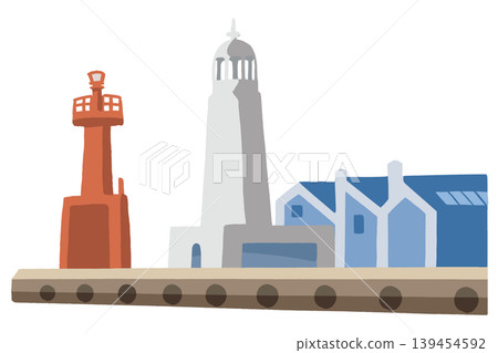 Vector illustration of a harbor lighthouse and pier Vector illustration of a harbor lighthouse and pier 139454592