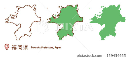 Fukuoka Prefecture Map Illustration Set | Kyushu Region, Geography, Educational Materials Fukuoka Prefecture Map Illustration Set | Kyushu Region, Geography, Educational Materials 139454635