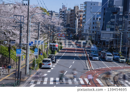 櫻花盛開時分，飛鳥山路口的交通狀況 [交通圖] 139454695