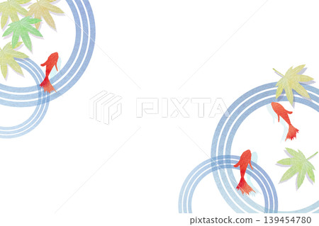 以夏季為主題的背景插圖，描繪了水彩金魚在水中游動的場景。 139454780