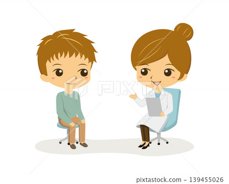 A female doctor and a male patient during an examination. A female doctor and a male patient during an examination. 139455026