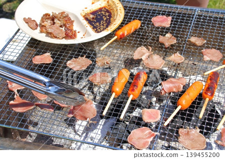 A scene of people enjoying a barbecue outdoors on their day off. A scene of people enjoying a barbecue outdoors on their day off. 139455200