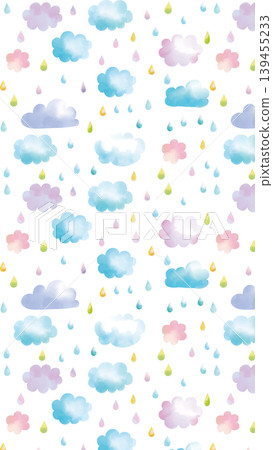 可愛的水彩風格雲雨圖案(直式版) 可愛的水彩風格雲雨圖案(直式版) 139455233