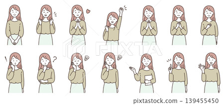 一位年輕女性的各種姿勢:上半身 一位年輕女性的各種姿勢:上半身 139455450