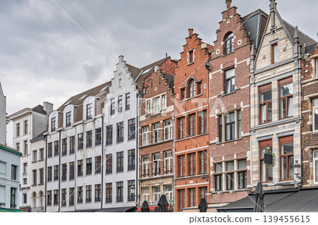 Traditional architecture in Antwerp, Belgium Row of historic buildings under cloudy sky Traditional architecture in Antwerp, Belgium Row of historic buildings under cloudy sky 139455615