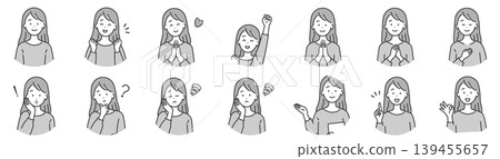 Various poses of a young woman; face; circular; monochrome. Various poses of a young woman; face; circular; monochrome. 139455657