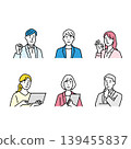 A set of illustrations of business people (male and female, casual wear, smart casual wear, and various poses). 139455837