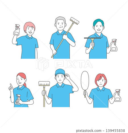 Illustration set of female cleaning staff (variations of poses and expressions, housekeeping, cleaning) 139455838