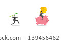 Businessman riding piggy bank carrying gold bars chasing profit growth with green arrow spear hunting financial success and precious metal asset investment management concept 139456462