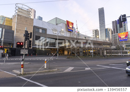 Melbourne, Australia - July 7, 2024 : Iconic Crown Casino complex in South Melbourne, Australia on July 7, 2024. 139456557