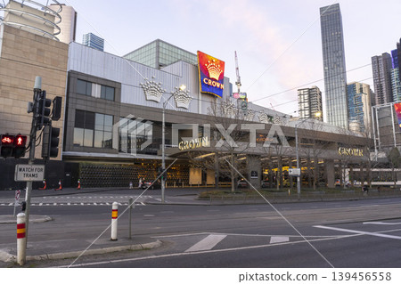 Melbourne, Australia - July 7, 2024 : Iconic Crown Casino complex in South Melbourne, Australia on July 7, 2024. Melbourne, Australia - July 7, 2024 : Iconic Crown Casino complex in South Melbourne, Australia on July 7, 2024. 139456558