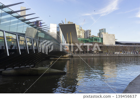 Melbourne, Australia - July 7, 2024 : Landscape of the South Wharf with the blue sky in Melbourne, Australia on July 7, 2024. Melbourne, Australia - July 7, 2024 : Landscape of the South Wharf with the blue sky in Melbourne, Australia on July 7, 2024. 139456637