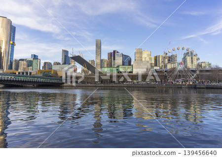 Melbourne, Australia - July 7, 2024 : Landscape of the South Wharf with the blue sky in Melbourne, Australia on July 7, 2024. Melbourne, Australia - July 7, 2024 : Landscape of the South Wharf with the blue sky in Melbourne, Australia on July 7, 2024. 139456640