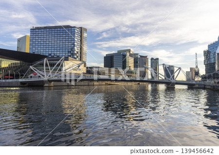 Melbourne, Australia - July 7, 2024 : Landscape of the South Wharf with the blue sky in Melbourne, Australia on July 7, 2024. Melbourne, Australia - July 7, 2024 : Landscape of the South Wharf with the blue sky in Melbourne, Australia on July 7, 2024. 139456642