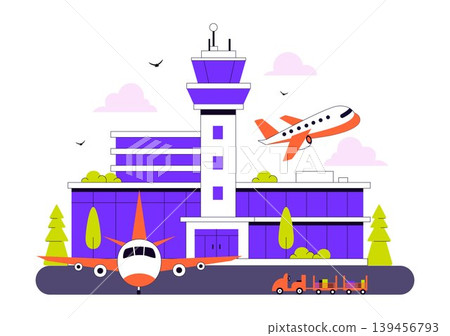 Airport Vector Illustration Featuring Air Travel Terminal Passenger Departure Lounge Airplane and Tourism Transportation Design Airport Vector Illustration Featuring Air Travel Terminal Passenger Departure Lounge Airplane and Tourism Transportation Design 139456793