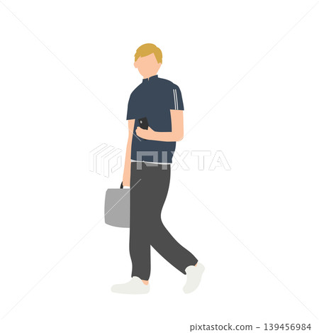 An illustration of a young man walking with a bag. An illustration of a young man walking with a bag. 139456984