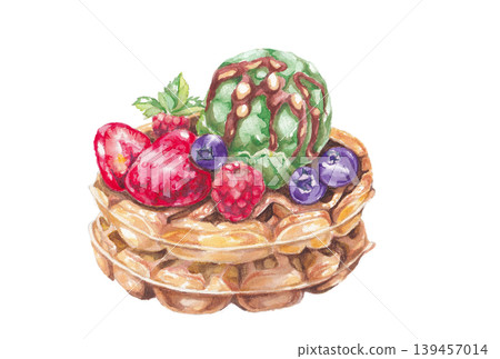 手繪水彩水果華夫餅插圖 139457014