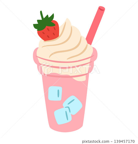 Smoothie with strawberry vector doodle illustration, fruit berries milkshake cocktail with whipped cream ans straw Smoothie with strawberry vector doodle illustration, fruit berries milkshake cocktail with whipped cream ans straw 139457170
