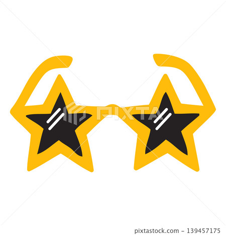 Sunglasses yellow star shape vector doodle icon, festive fashion summer or party eyewear accessory, carnival decoration 139457175