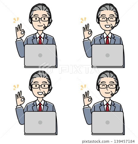 An illustration of a veteran male telephone operator giving an OK sign with a smile. An illustration of a veteran male telephone operator giving an OK sign with a smile. 139457184
