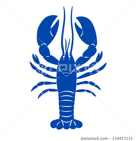 Blue silhouette of a lobster with powerful claws, doodle style. Blue silhouette of a lobster with powerful claws, doodle style. 139457215