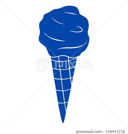 Ice cream in wafer cone blue line art icon, gelato, sundae in crispy waffle frozen dessert vector hand drawn silhouette Ice cream in wafer cone blue line art icon, gelato, sundae in crispy waffle frozen dessert vector hand drawn silhouette 139457216